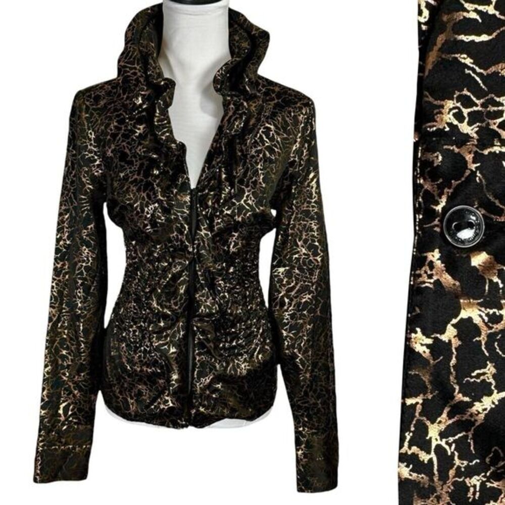 Samuel Dong Black and Gold Brocade Blazer